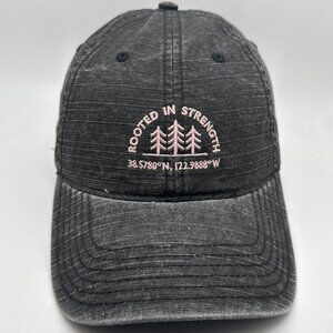 Rooted In Strength Sportsman Cap Hat Embroidered Hat Black Distressed Adjustable